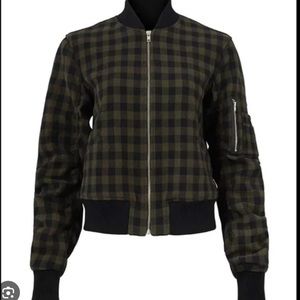 ALC A.L.C. Bomber Jacket Green and Black Plaid Zipper Detail